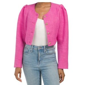 Endless Rose Hot Pink Cropped Bouclé Blazer